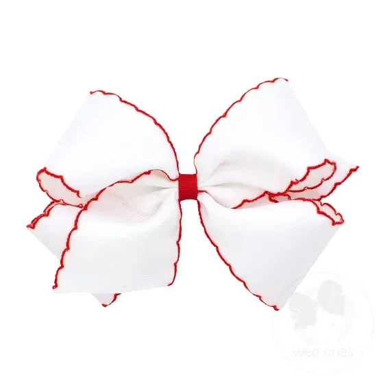 King Moonstitch Grosgrain Hair Bow with Contrasting Wrap- White with Red