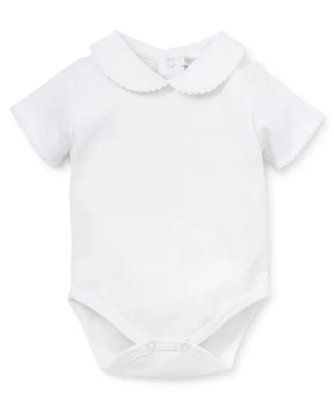 Kissy Kissy Short Sleeve Bodysuit with Bebe Collar in White