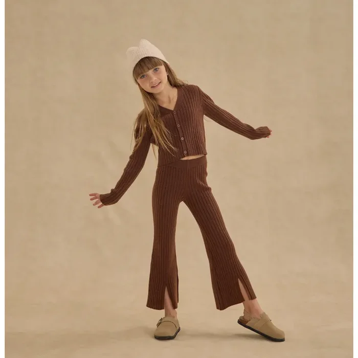 KNIT TOP & FLARE PANT SET || BROWN