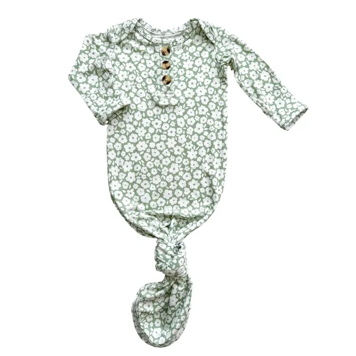 Knotted Baby Gown – Sage Ditsy Floral