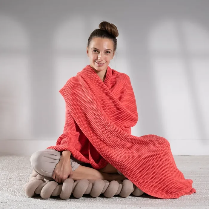 Knotted Floor Cushion – Deep Peach