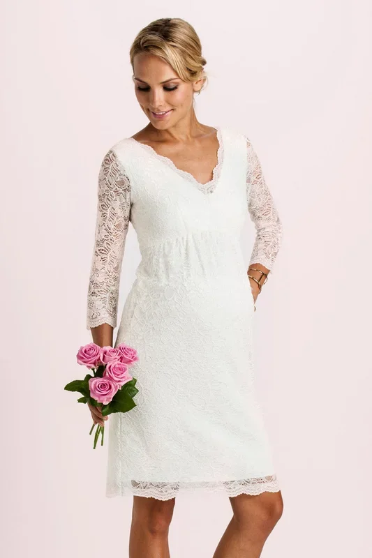 Lace maternity wedding dress with sheer sleeves