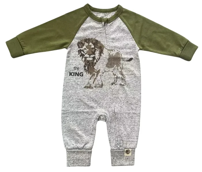 Lion Coverall On Heather Grey Ground With Contrast Sleeves – New For Spring 2025