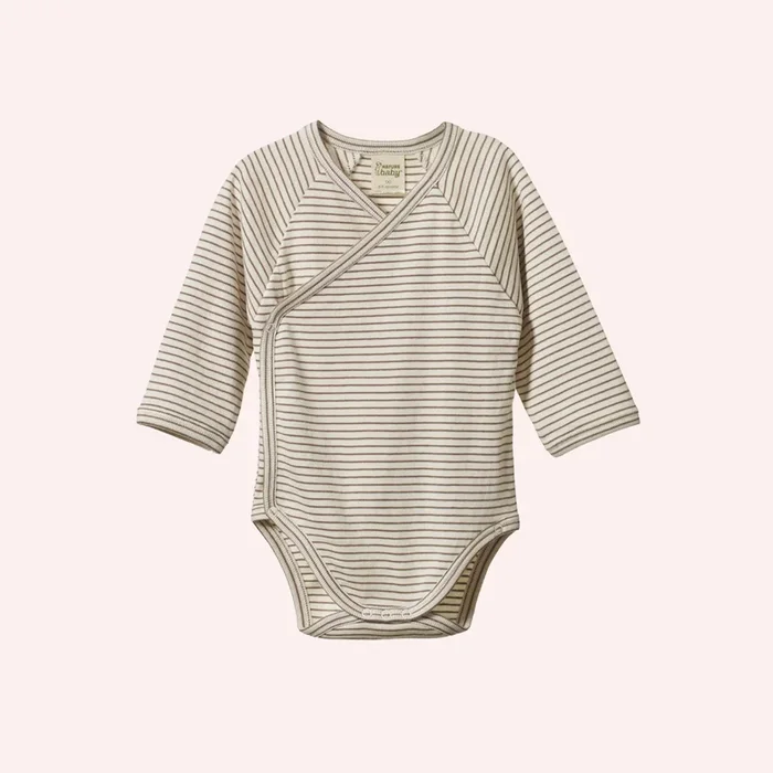 Long Sleeve Kimono Bodysuit – Mushroom Pinstripe