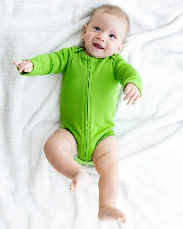 Long Sleeve Zipper Bodysuit In Forest, 9-12m