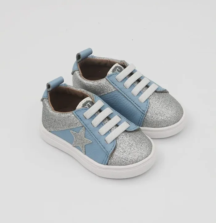 Low Top Sneakers – Blue Sky / Silver Glitter Star
