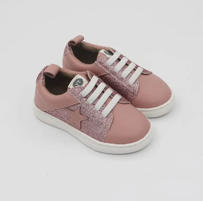 Low Top Sneakers – Pink Glitter / Leather Star