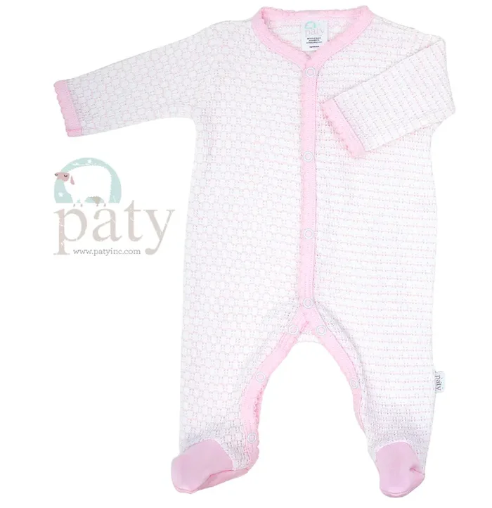 LS Footie | Pinstripe with Pima Trim | Pink
