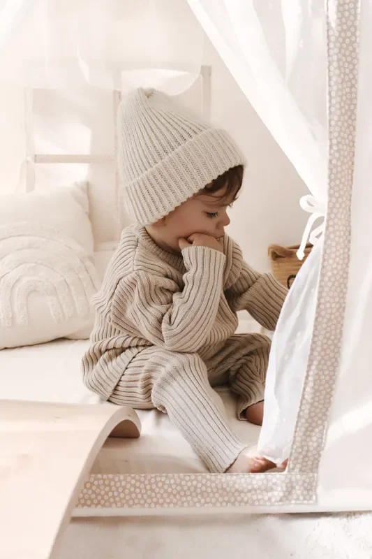 Luca + Luna Organic Cotton Chunky Rib Baby Toddler Leggings – Beige