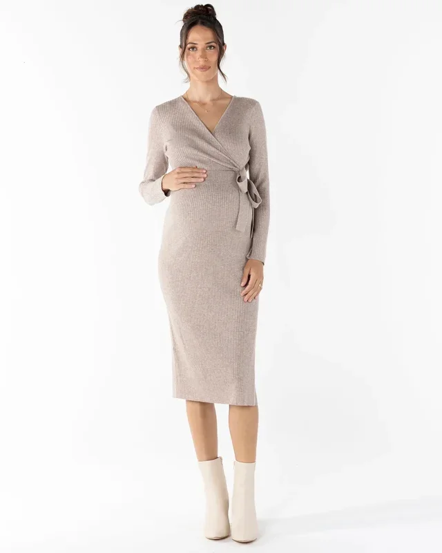 Lucille Knit Maternity Midi Dress in Gravel