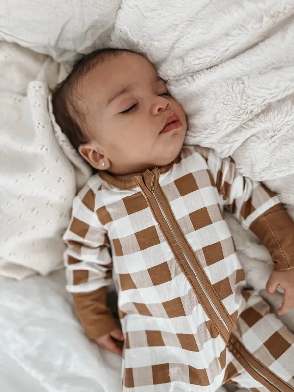 Luna + Luca Bamboo Zipped Baby Checkered Onesie Pajamas
