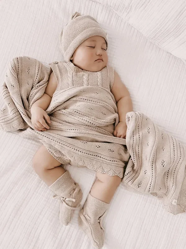 Luna + Luca Pointelle Organic Cotton Baby Blanket – Heather Beige