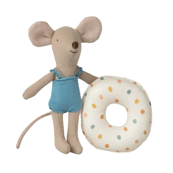 Maileg Beach mouse with float, Little sister – Multi dot