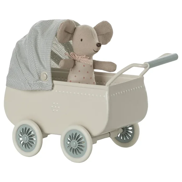 Maileg Pram with baby mouse, Mint