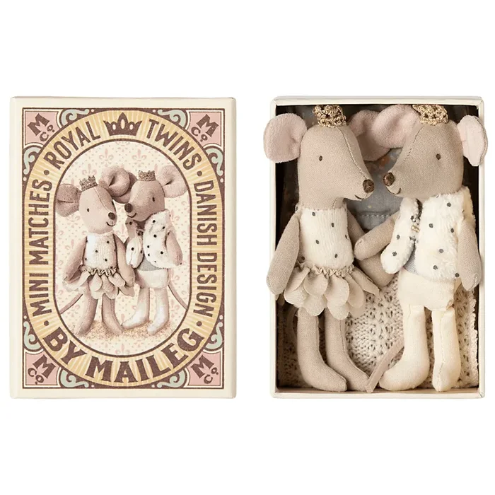 Maileg Royal twin mice, Little sister and brother in matchbox – NEW