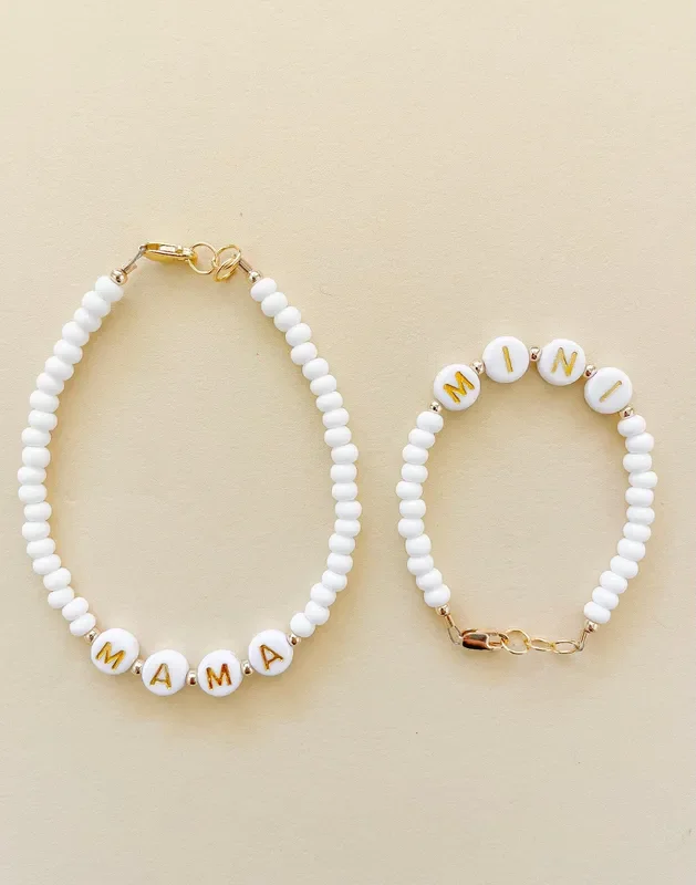 Mama And Mini White Name Bracelet Set – Custom, Gold-filled & Hypoallergenic