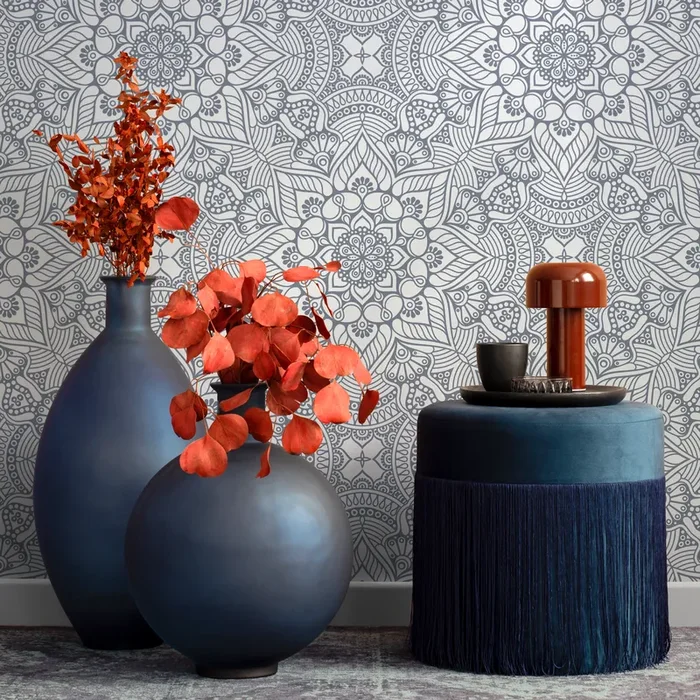 Mandala Wallpaper With An Intricate Arabian Mosaic In Blue – C369
