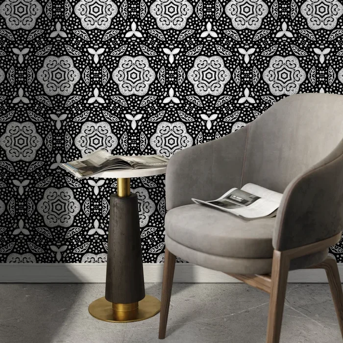 Mandala Wallpaper With An Intricate Medallion Motif In Black And White – X099