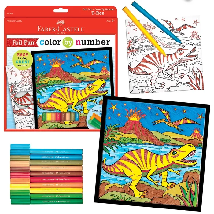 Marker Color by Number T-Rex Foil Fun Kit for Kids