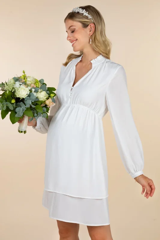 Maternity and breastfeeding wedding dress with ruffled collar