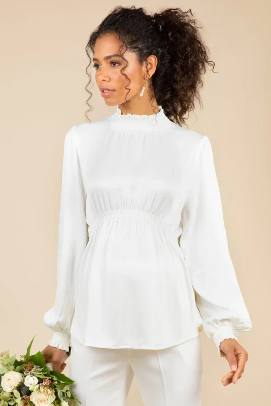 Maternity bridal blouse with stand-up collar