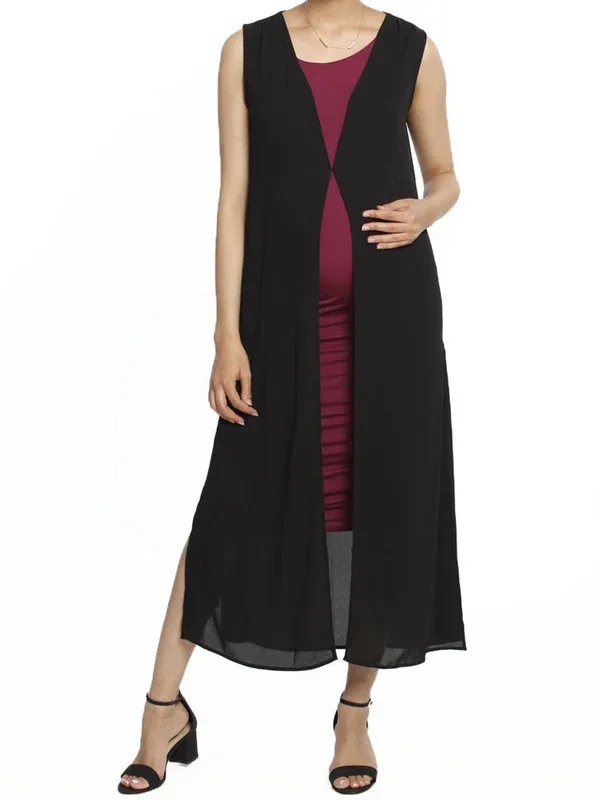Maternity Chiffon Sleeveless Summer Long Cardigan – BLACK/WHITE