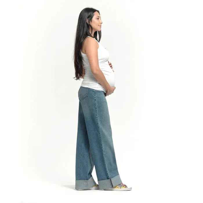 Maternity Roll Cuff Wide Leg Jean with Bellyband – Willa