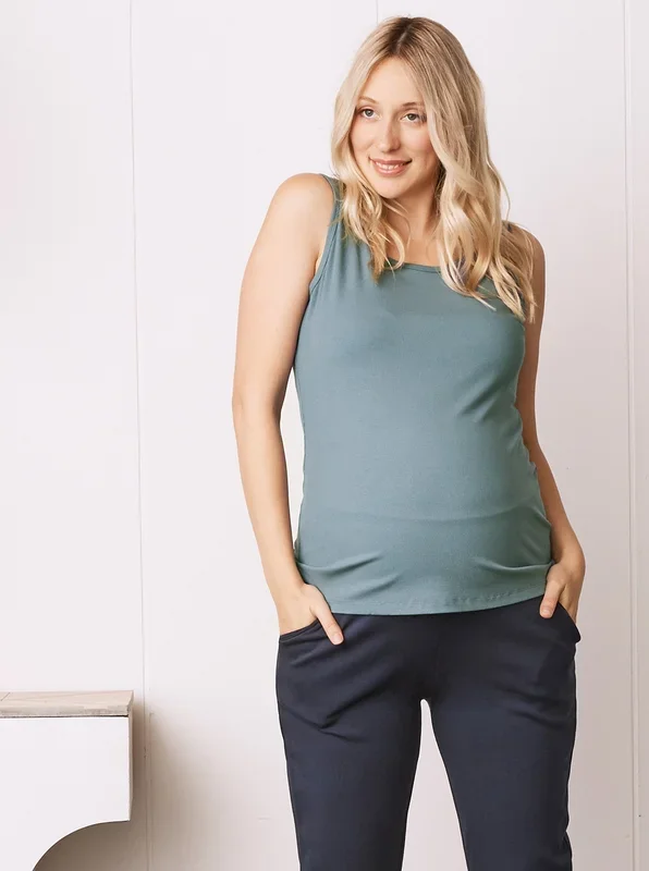 Maternity Round Neck Tank Top – Sage Green