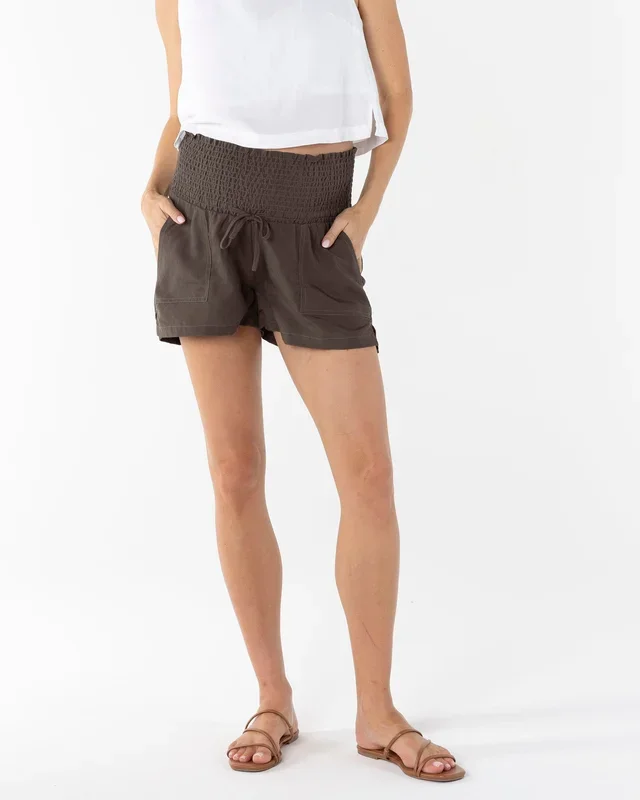 Maternity Summer Drawstring Khaki Shorts