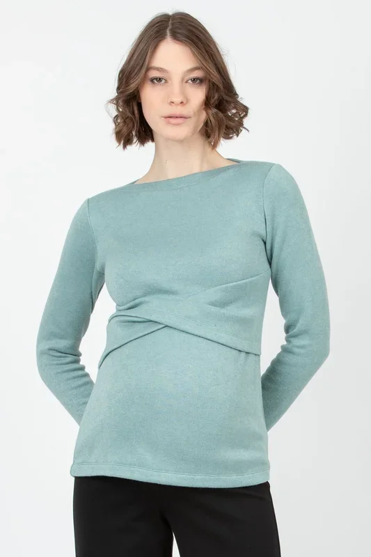 Maternity sweater with crossover detail, sage green