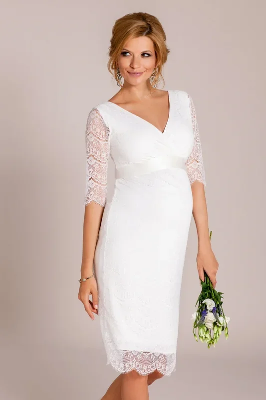 Maternity wedding dress with 3/4 lace sleeves
