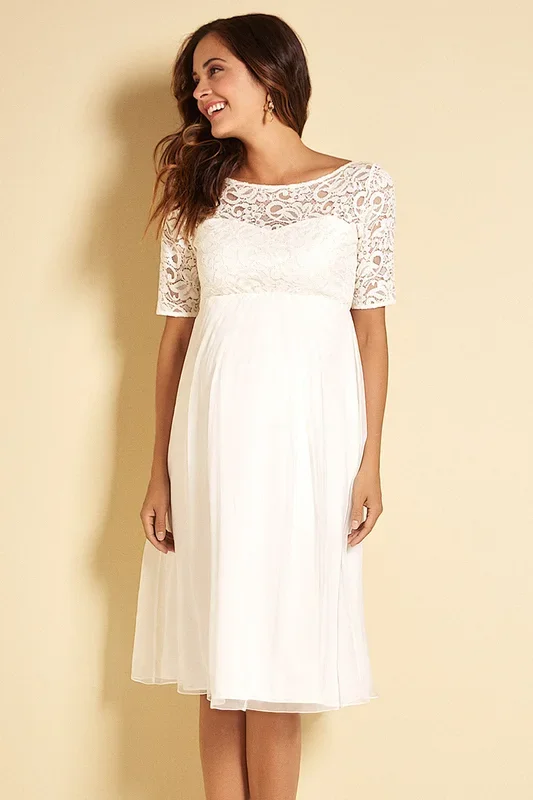 Maternity wedding dress with ivory silk skirt