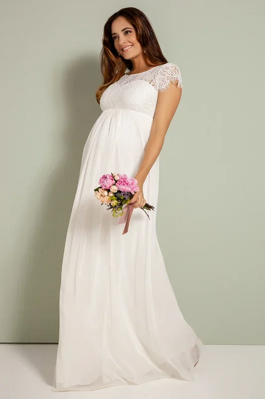 Maternity wedding dress with lace bustier, long, ivory