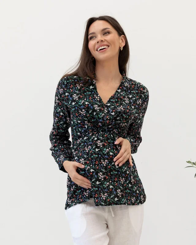Maternity Zipper Front Work Top – Wild Flowers