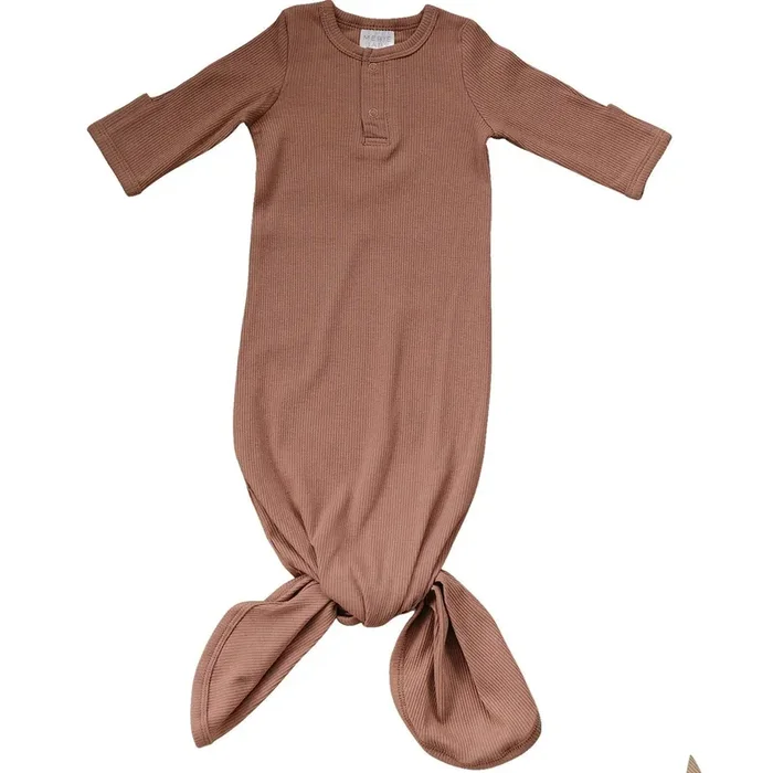 Mebie Baby Organic Cotton Ribbed Knot Gown | Dusty Rose