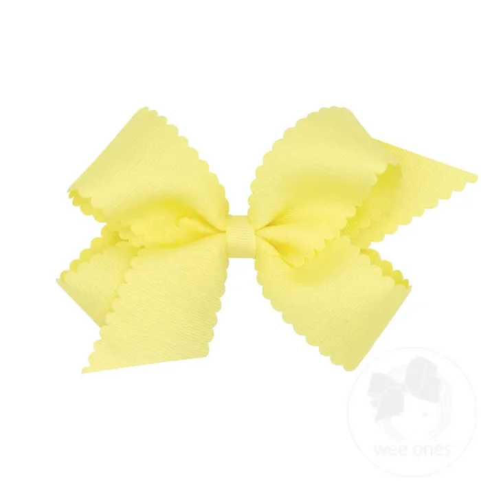 Medium Grosgrain Hair Bow with Scalloped Edge- Light Yellow