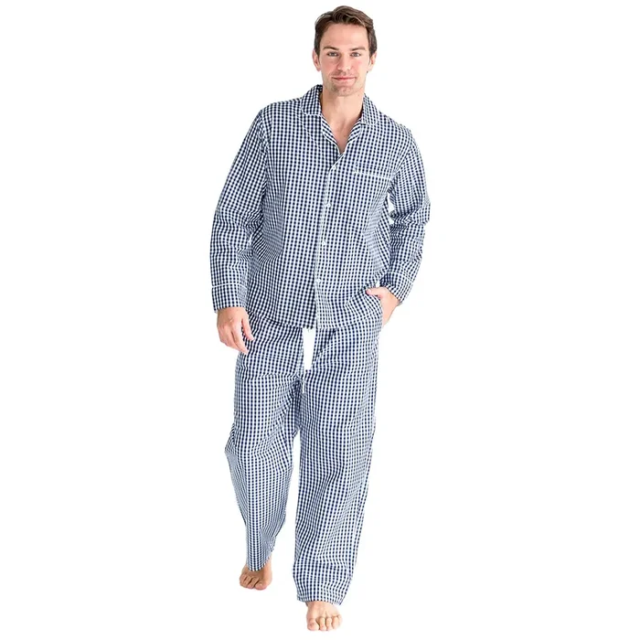 Men’s Hepburn Gingham Navy Long Pj Set