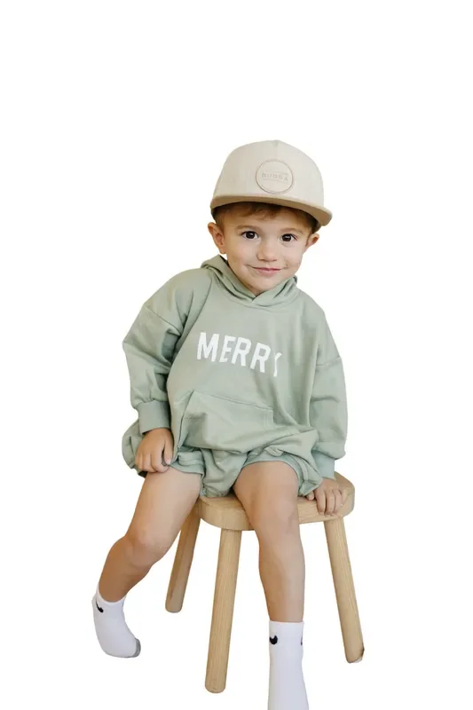 Merry Hooded Sweatshirt Romper – Sage