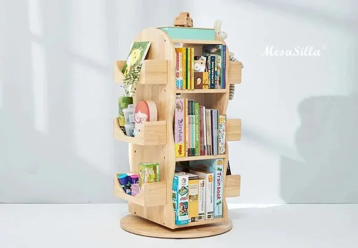 Mesasilla Solid Wood Rotating Bookshelf for Kids – 360 Degree Home Library