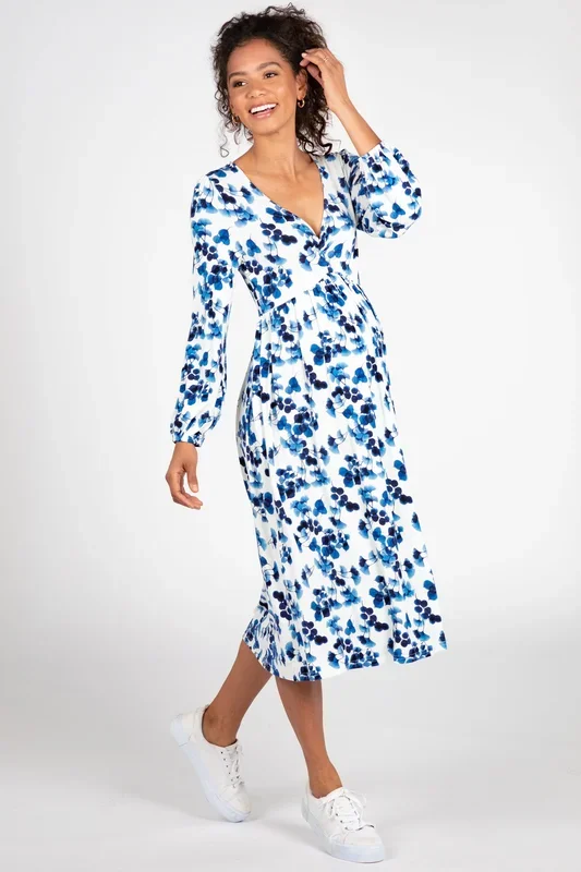 Midi Umstands- und Stillkleid mit Ginkgo Print