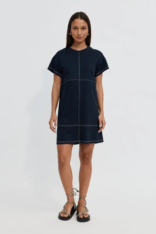 Miro Mini Panel Dress – Navy / White