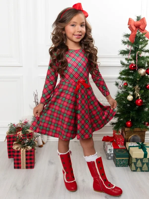 Mistletoe Princess Plaid Holiday Dress