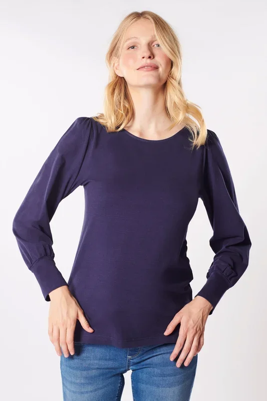 Modal round neck maternity shirt navy