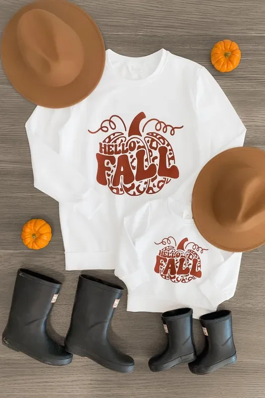 Mom & Me – “Hello Fall ” White Long Sleeve Top