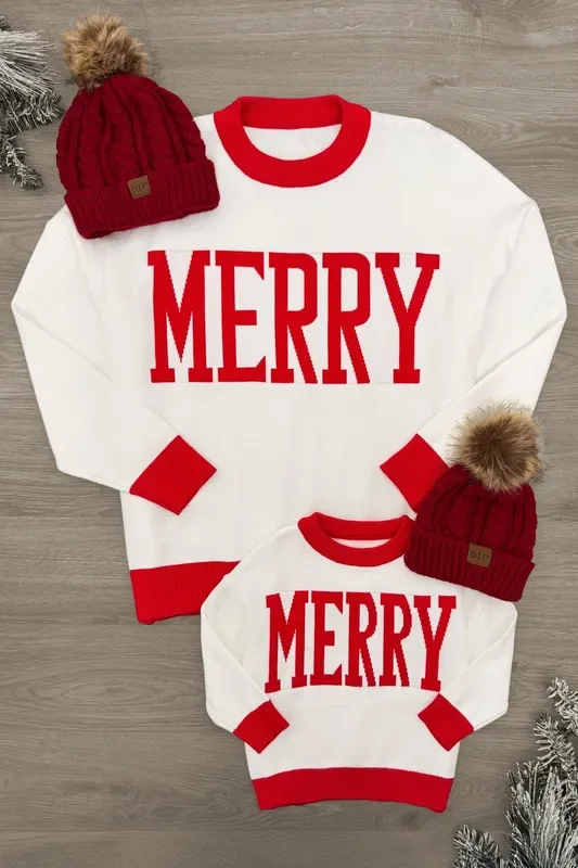 Mom & Me – “Merry ” Red & White Sweater