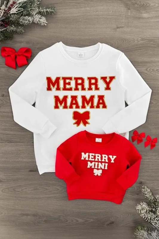 Mom & Me – “Merry Mama & Mini ” Chenille Patch Top