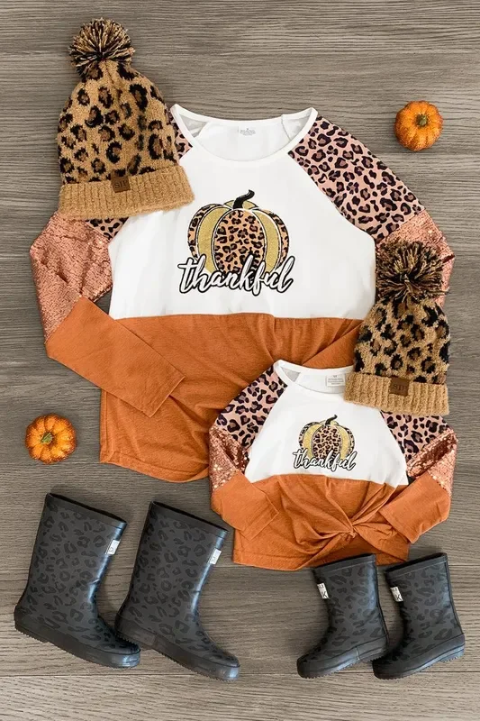 Mom & Me – “Thankful ” Glitter Sequin Pumpkin Top