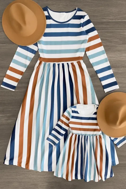 Mom & Me – Blue & White Striped Dress