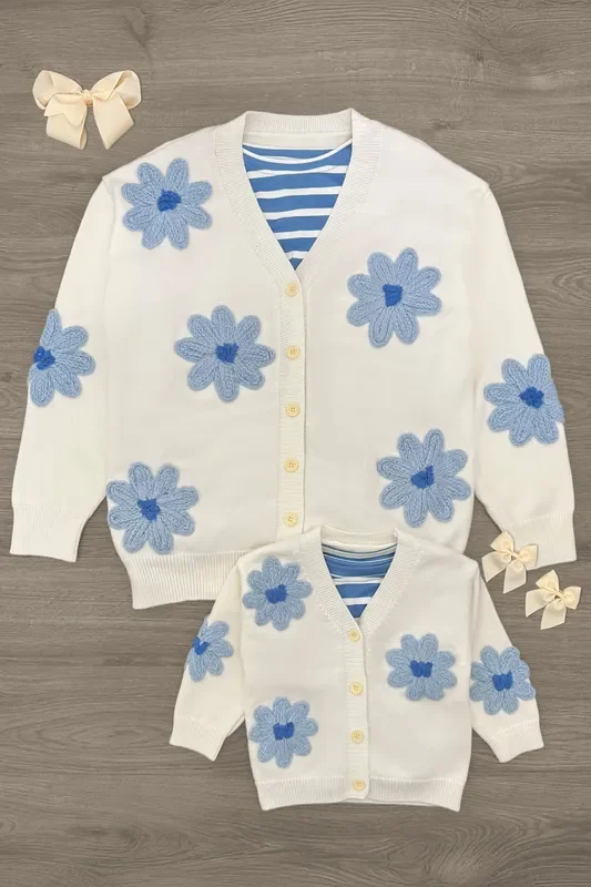 Mom & Me – Blue Flower Sweater Set