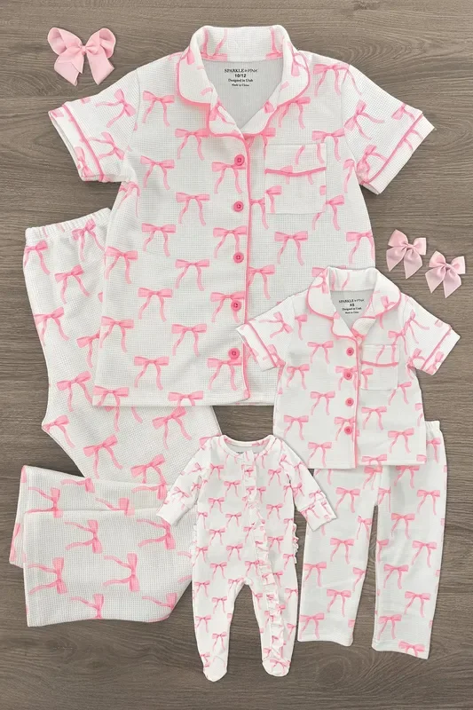 Mom & Me – Blushing Bows Waffle Knit Pajamas
